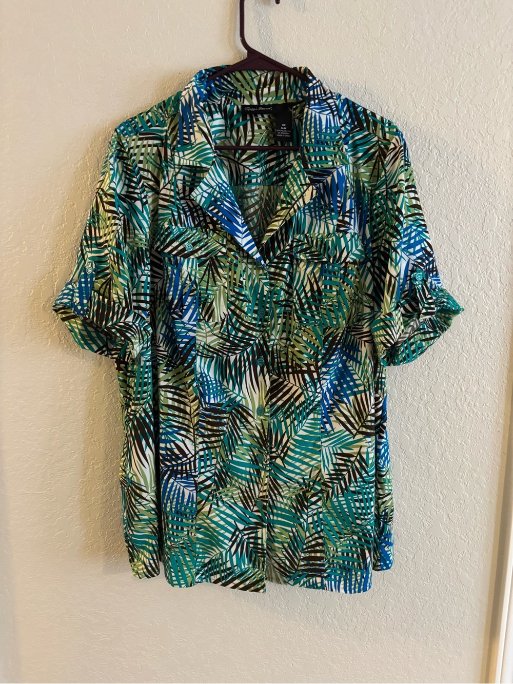 Maggie Barnes Green & Blue Palm-Print Button-Down Shirt